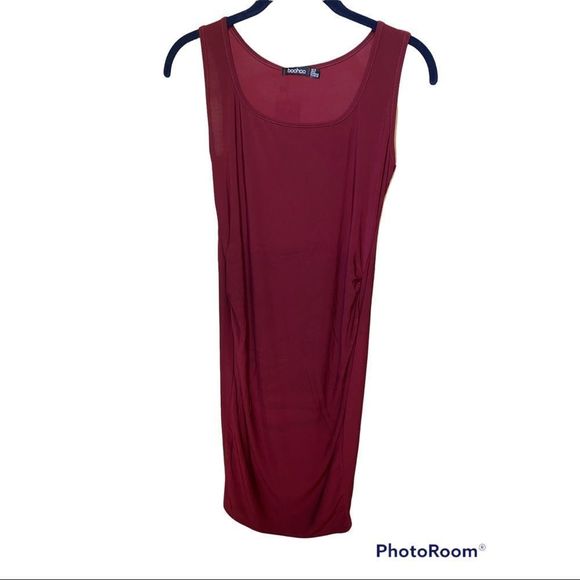 BOOHOO Maternity Over The Bump Bodycon Dress Berry - Picture 2 of 10